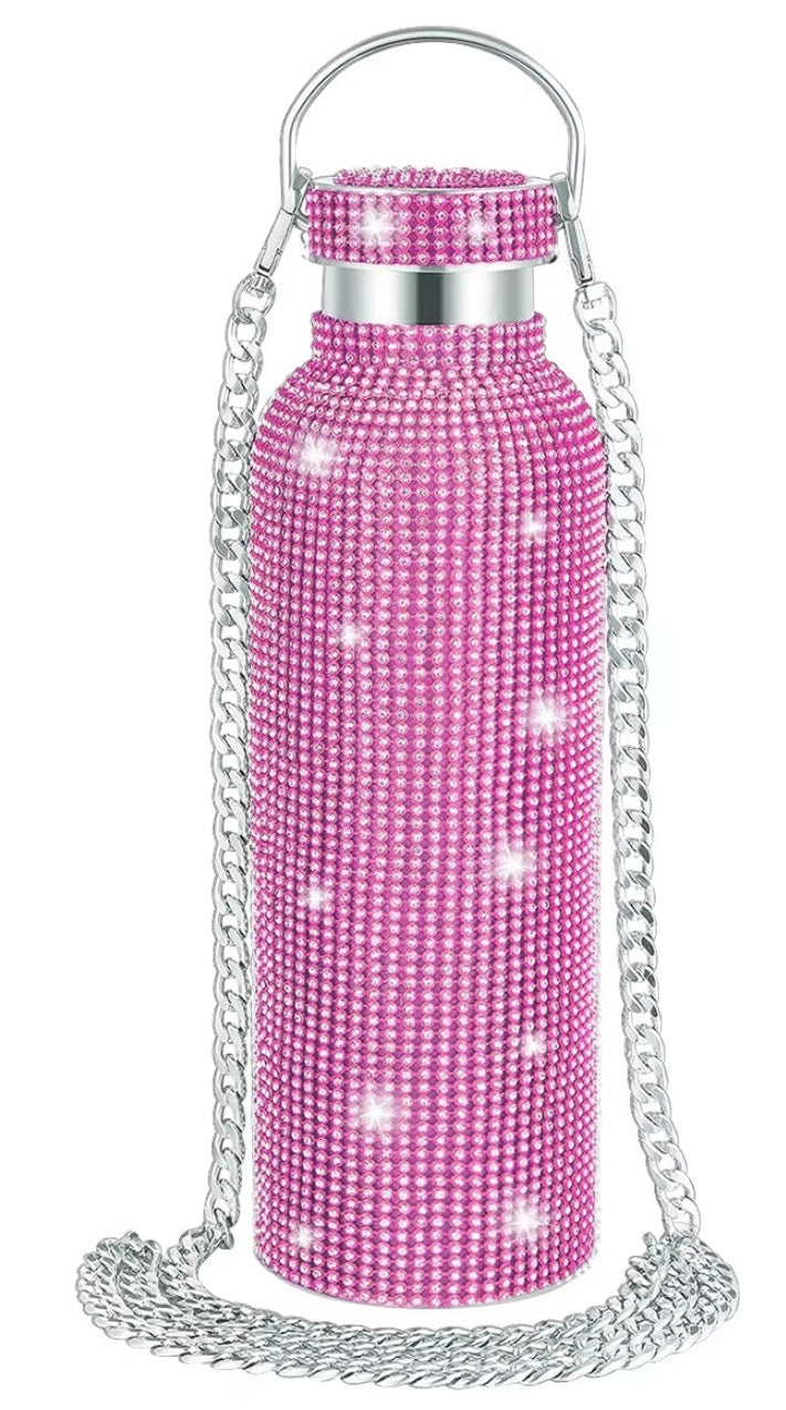 Rhinestone Bling Stainless Steel Thermos Water Bottle: PINK